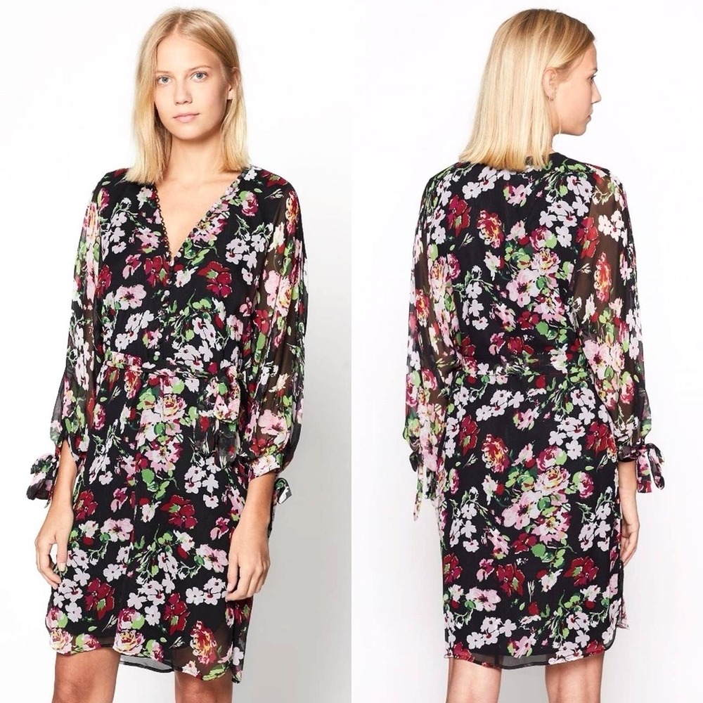 Equipment Femme Natasha 100% Silk Sheer Dress Size M Midnight Florals Whimsy